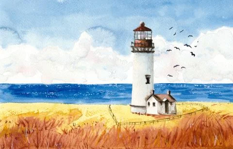 Lighthouse in the wheat field Stock Illustration