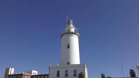 Lighthouse white deep blue sky radar mast Stock Footage 71763916
