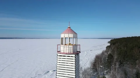 Lighthouse in winter Видео 150052880