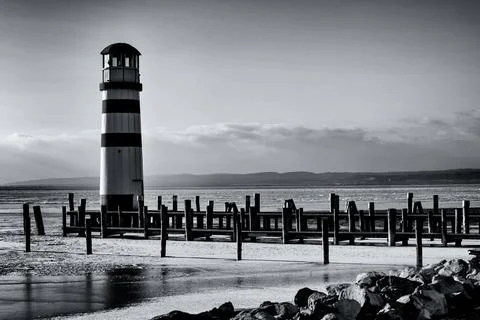 Lighthouse in Winter Foto stock