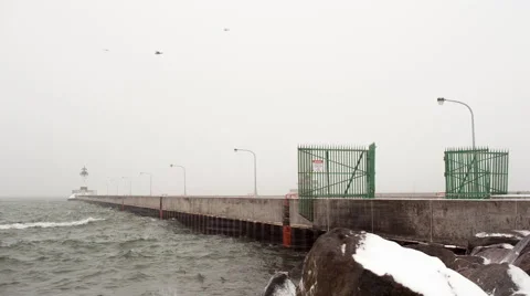 Lighthouse in winter storm Stock Footage 46015050