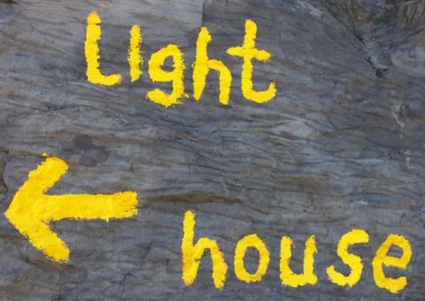 Lighthouse: writing on a wall. Stock Photos