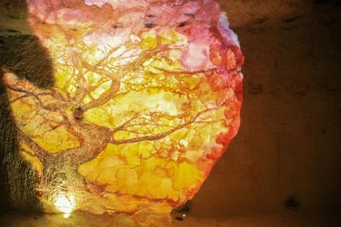 Lighting and decoration inside a cave Stock Photos