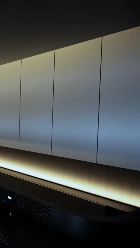 Lighting and design elements in a modern kitchen setting Stock Footage 337938674