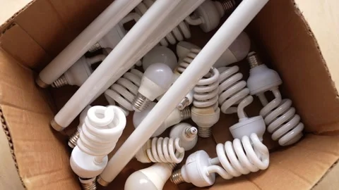 Lighting and lightbulbs recycling. Electronics and electricals waste Stock Footage 325291801