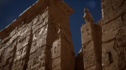 Lighting and shadows highlight the aesthetics of the inscriptions and temple Video stock 290816922