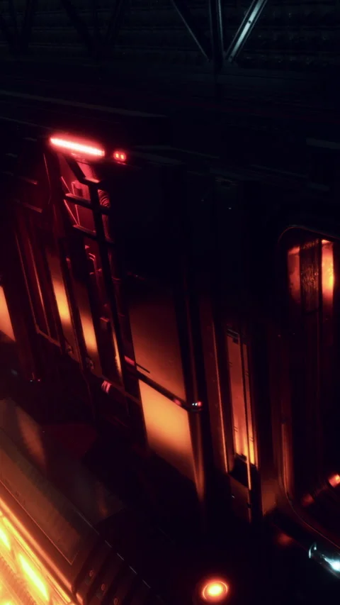 Lighting and structure create a unique scene in a futuristic setting at night Stock Footage 335357688