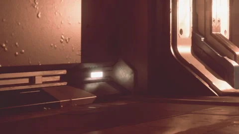 Lighting and textures near a door in a futuristic setting Vidéo 344957604