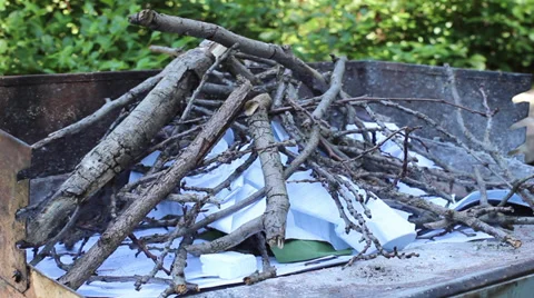 Lighting barbecue fire Stock Footage 39763527