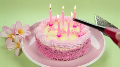 Lighting BDay Candles Stock Footage 1069263