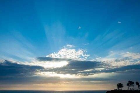 Lighting beam through the cloud in Laguna beach, California Stock Photos