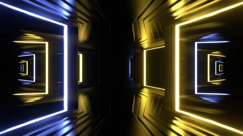 Lighting Blue and Yellow Strobe Frame Mirrors Corridor Background VJ Loop in Stock Footage 296537767