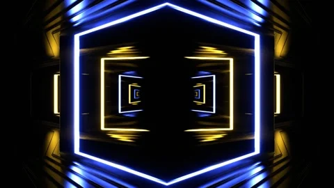 Lighting Blue and Yellow Strobe Frame Mirrors Kaleidoscope Background VJ Loop Stockbeeldmateriaal 340225815