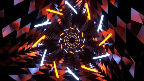 Lighting Blue &amp; Orange Neon Spirals in Triangular Tunnel Background VJ Loop Stock Footage 321480564
