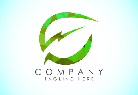Lighting bolt with leaf logo template. Thunder leaf icon for the environmen.. Stock Illustration