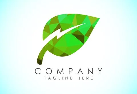 Lighting bolt with leaf logo template. Thunder leaf icon for the environmen.. Stock Illustration