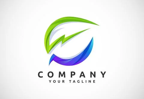 Lighting bolt with leaf logo template. Thunder leaf icon for the environmen.. Stock Illustration