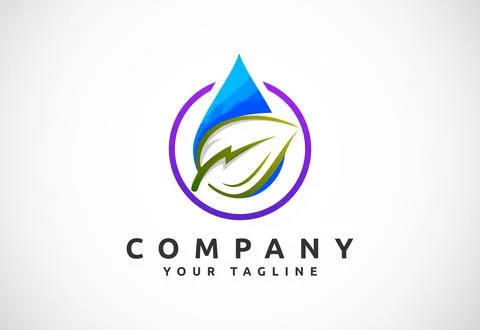Lighting bolt with leaf water drop logo template. Thunder leaf icon for the.. Stock Illustration
