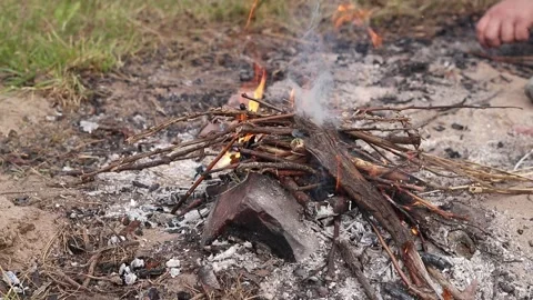 Lighting a bonfire on a hike or during a picnic Vidéo 336396787
