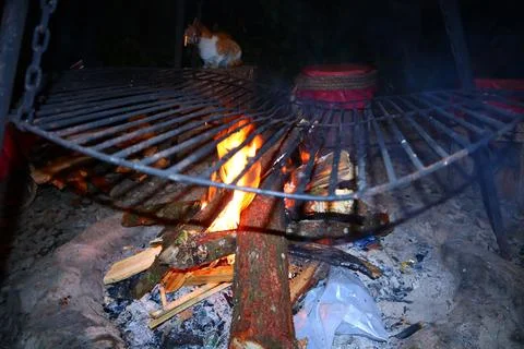 Lighting a bonfire Stock Photos