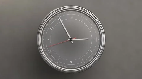Lighting brightening, round analog clock on matte wall, red second hand Stock Footage 337505114