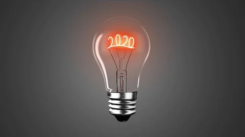 Lighting bulb with 2020 wire shape, 3D rendering animation Stock Footage 113533419