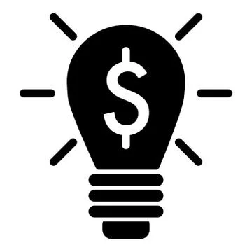 Lighting bulb and dollar vector icon. Black and white dollar illustration. Solid 스톡 일러스트