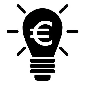 Lighting bulb and euro vector icon. Black and white euro illustration. Solid Stock Illustration