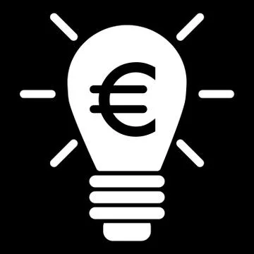 Lighting bulb and euro vector icon. Black and white euro illustration. Solid 스톡 일러스트