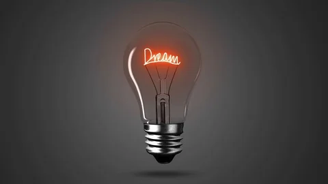 Lighting bulb with Dream word wire shape, 3D rendering animation Stock Footage 113533433