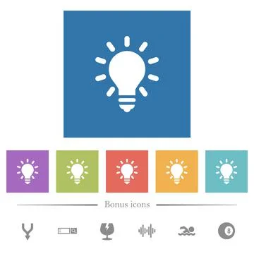 Lighting bulb flat white icons in square backgrounds Stock Illustration