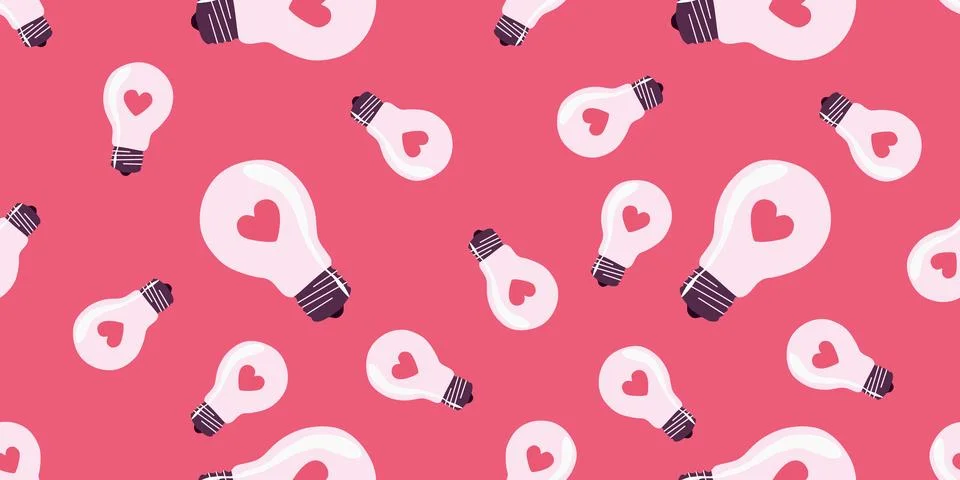 Lighting bulb with hearts Vector Seamless Pattern. Hand drawn Valentines day  Stock Illustration