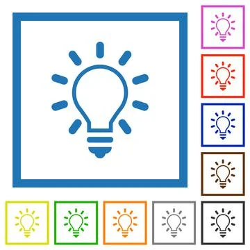 Lighting bulb outline flat framed icons Stock Illustration