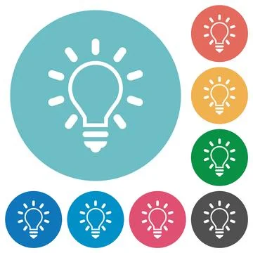 Lighting bulb outline flat round icons Stock Illustration