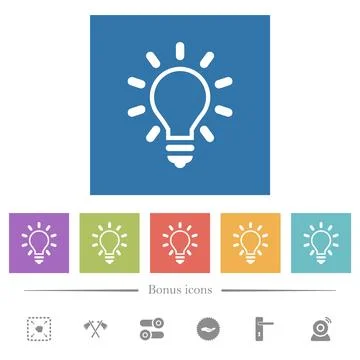 Lighting bulb outline flat white icons in square backgrounds Stock Illustration