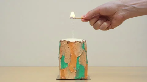 Lighting the candle on the birthday cake Stock Footage 138902102