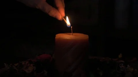 Lighting The Candle With Match 1080P Stock Footage 101869768