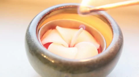 Lighting Candle with Match in Close Up Video stock 34481092