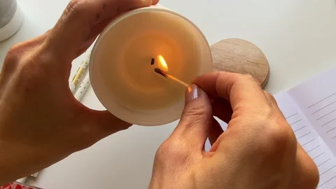 Lighting A Candle - Meditation & Journalling Morning Time Stock Footage
