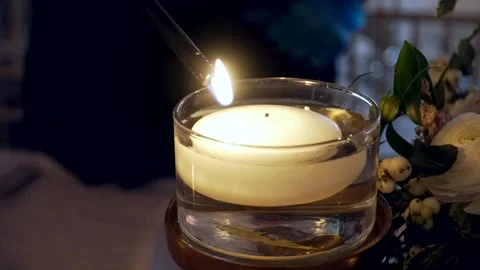 Lighting Candle Super Slow Motion at Wedding Reception Stock Footage 159621838