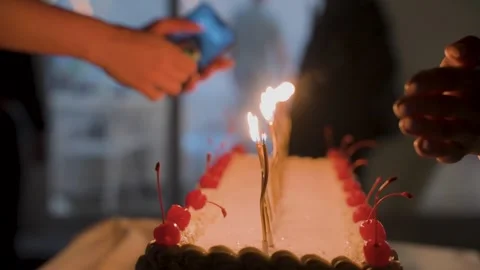 Lighting candles on the cake Video stock 329249009