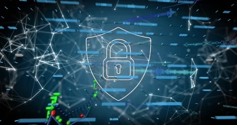 Lighting causing shield appearing, network streams, bar chart forming behind Stock Footage 329167375