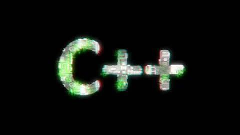 Lighting cybernetic text C++ on black - meta universe concept Stock Illustration