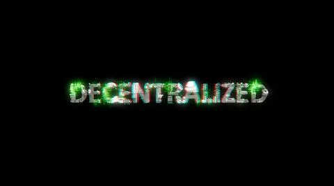 Lighting cybernetic text DECENTRALIZED on black - meta universe concept Stock Illustration