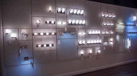 Lighting display showroom wall of lights Stock Footage 51652459