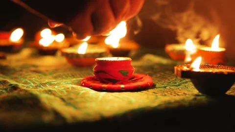 Lighting diwali diya Stock Footage 158915746