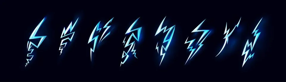 Lighting effect. Electric thunder game spark or energy flash light, blue Stock Illustration