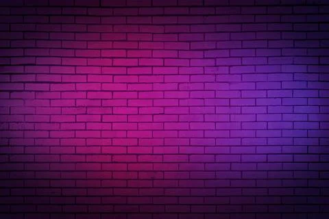 Lighting effect neon light on brick wall texture for background. Stock Photos