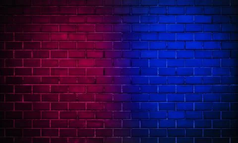 Lighting Effect red and blue on brick wall Stock Photos