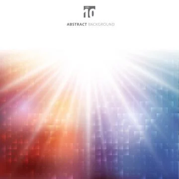 Lighting effect sunburst on abstract geometric colorful square pixels backgro Illustrazione stock